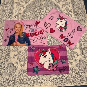 Lot of 3 Jojo Siwa Purple Pillowcases Nickelodeon Feel the Music Unicorn